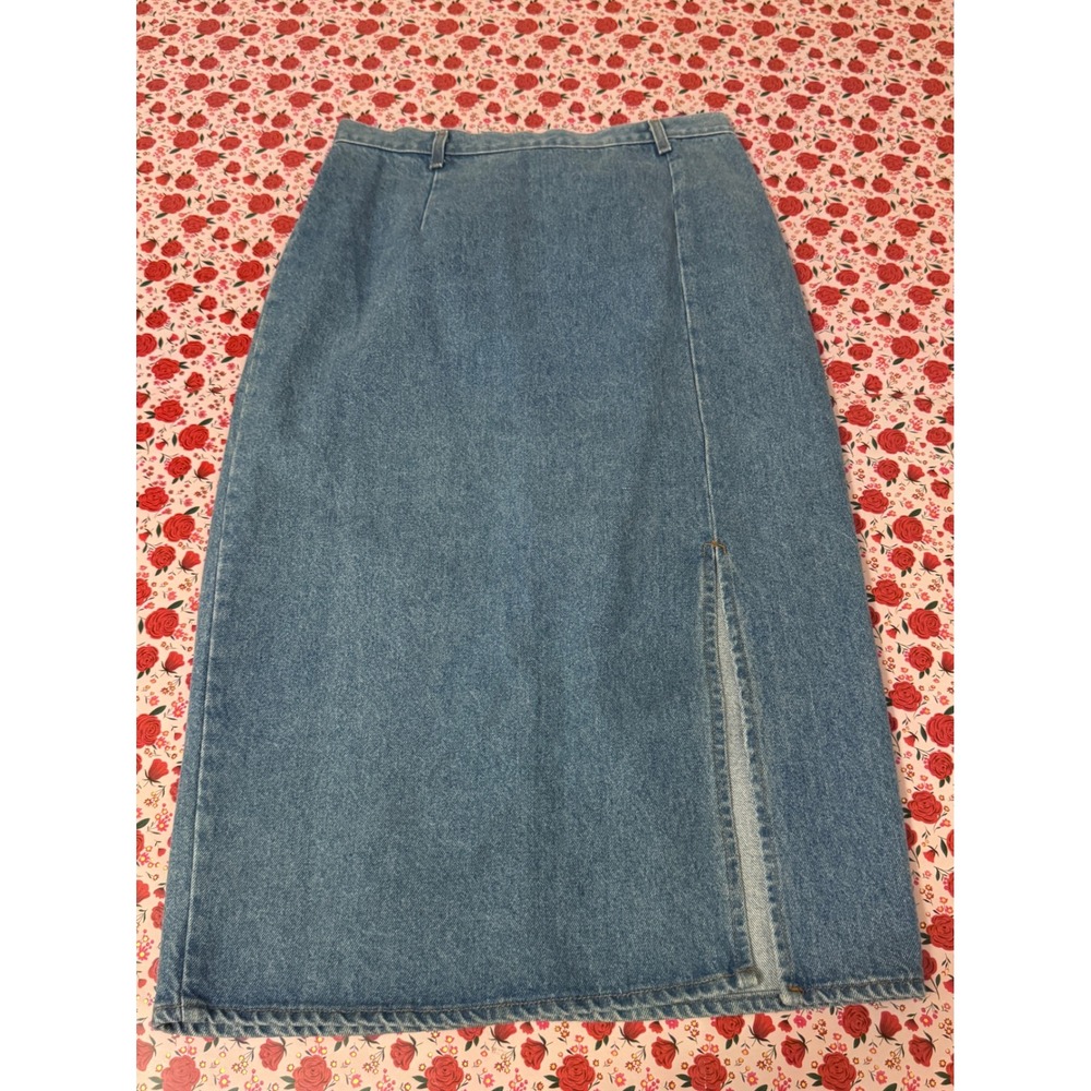 Hunt Club Vintage Denim Maxi Skirt Size 16 Blue High Waist Cotton Made in USA e3 - Picture 3 of 8